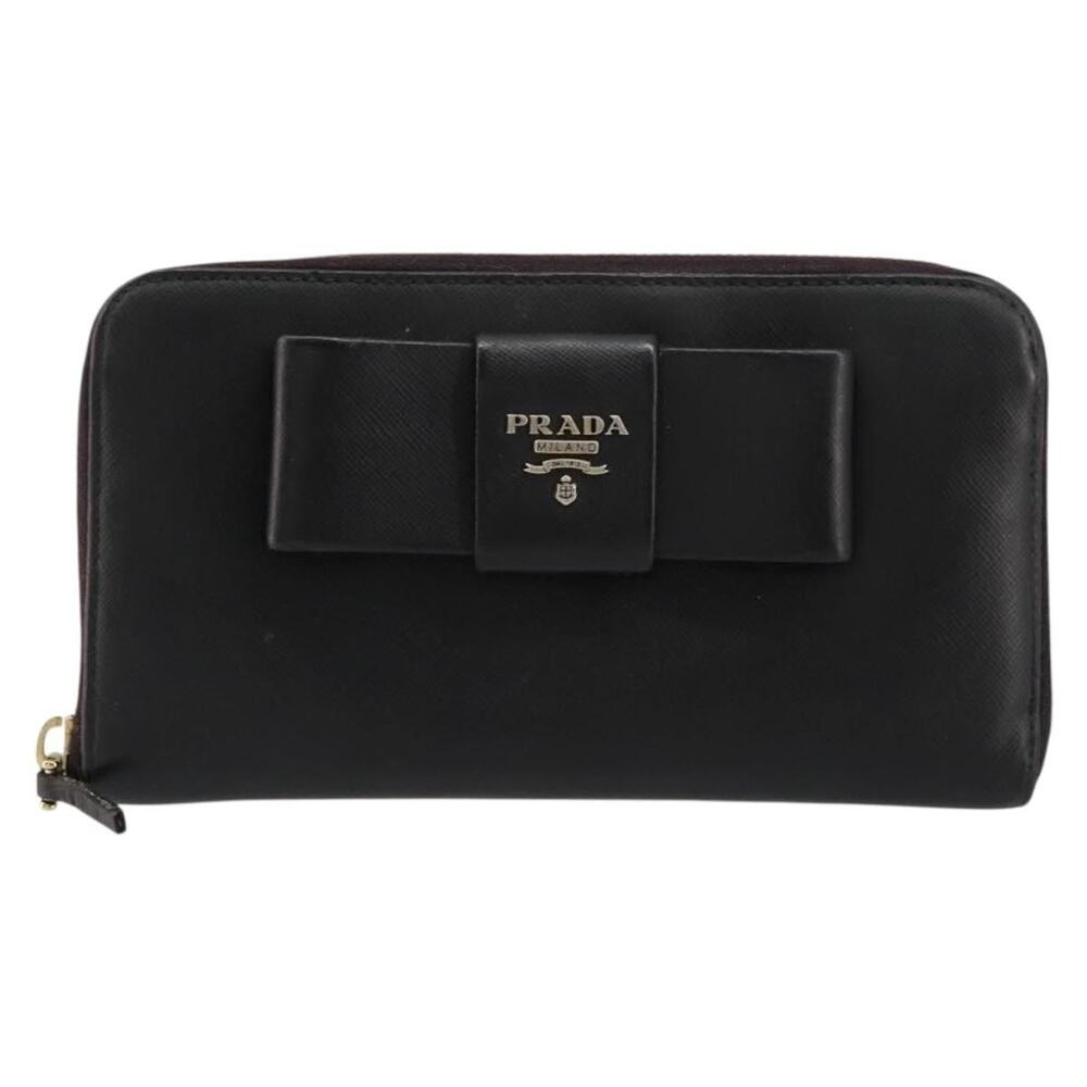 Prada Leather Long Wallet Saffiano Black